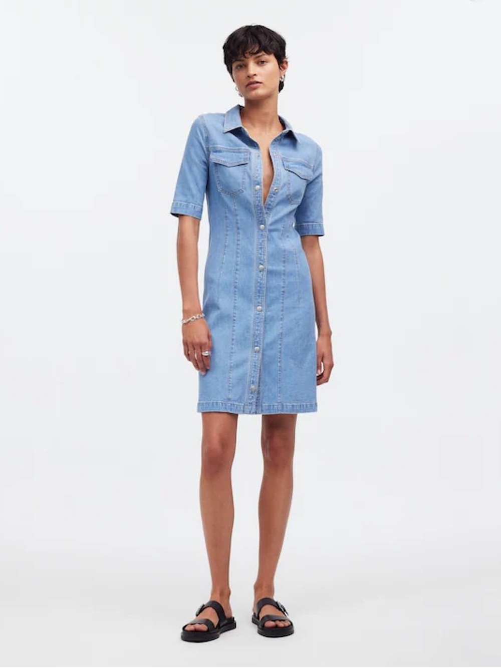 Madewell Denim Seamed Mini Shirtdress Palermo Wash Size 12 NWT - Picture 4 of 12